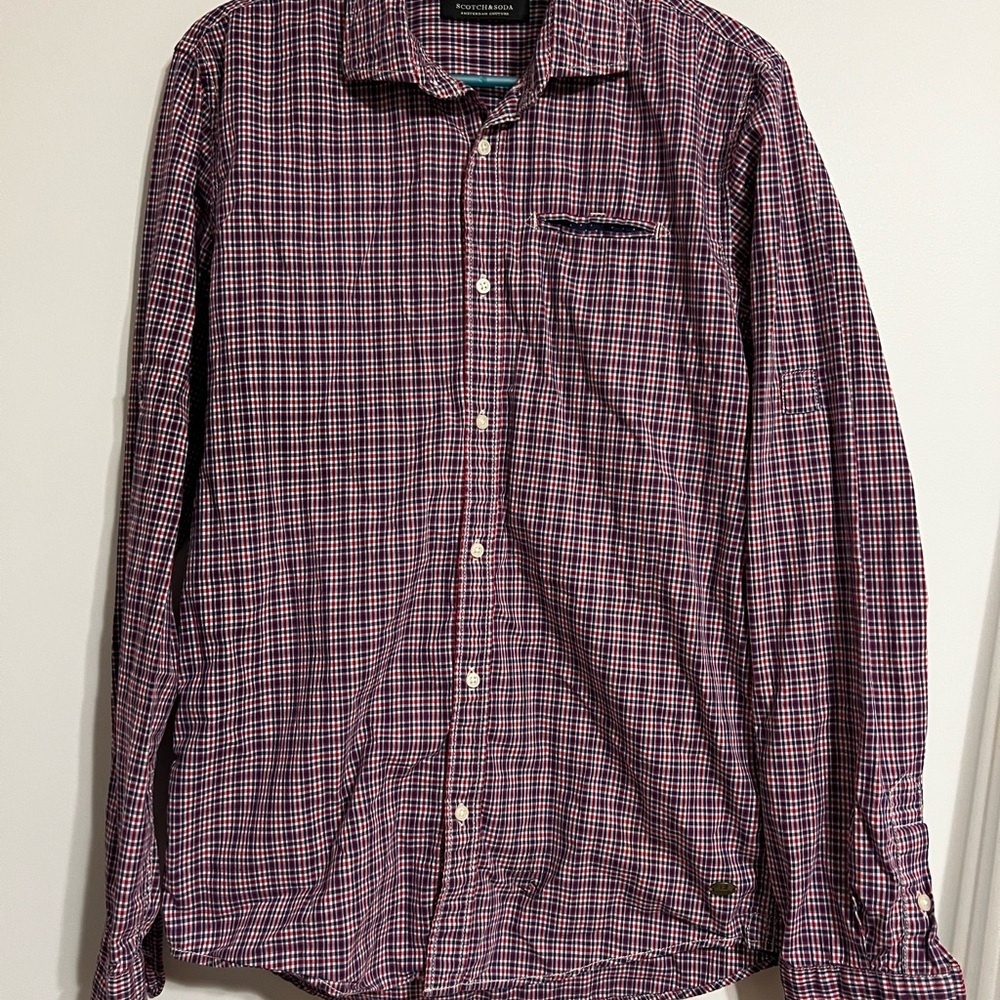 Scotch & Soda Red and Blue Casual Button Down Shirt